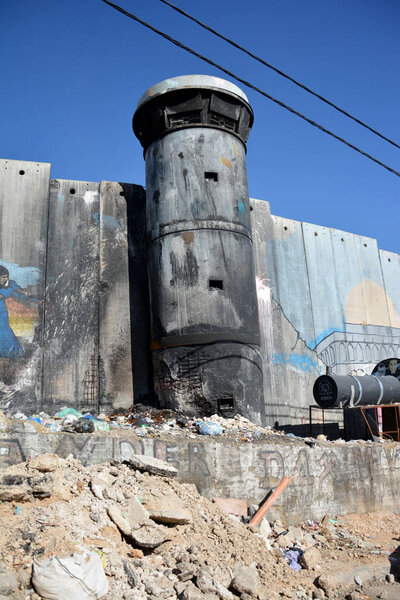 Bethlehem, Palestine. January 6th 2017 - Aida Refugee Camp In Palestine, Burned Observation Post 