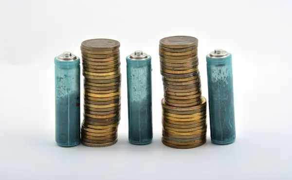 Акумулятори Стандарту Aaa Монетами Ізольовані Білому Тлі — стокове фото
