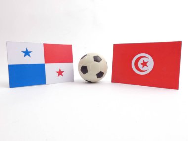 Panamanian and Tunisian flag with football ball isloated on white background clipart