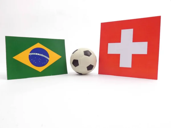 Flaga Brazylii Swiss Isloated Piłki Nożnej Białym Tle — Zdjęcie stockowe