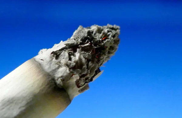 Um tiro macro cigarro queimando em fundo isolado — Fotografia de Stock