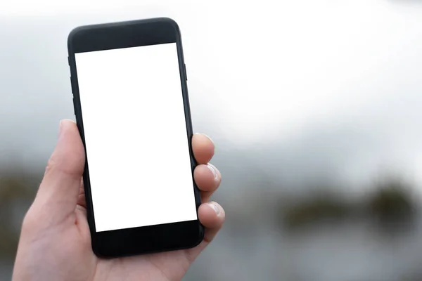 Närbild Smartphone Med Mockup Handen — Stockfoto
