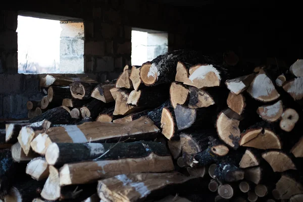 Nahaufnahme Hintergrund Von Haufen Mit Holz Freien — Stockfoto