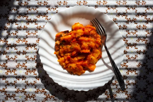 Крупный План Веганской Еды Картошки Моркови — стоковое фото