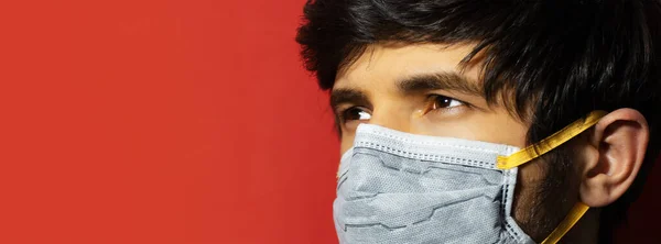 Närbild Ung Kille Med Medicinsk Influensa Mask Skydd Mot Coronavirus — Stockfoto