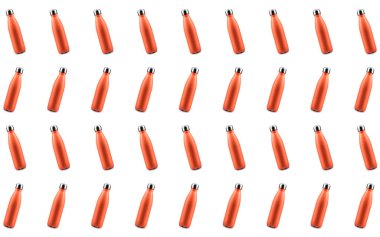 Yeniden kullanılabilir çelik termo su şişesinin deseni beyaz arka planda izole edilmiş lava rengi..