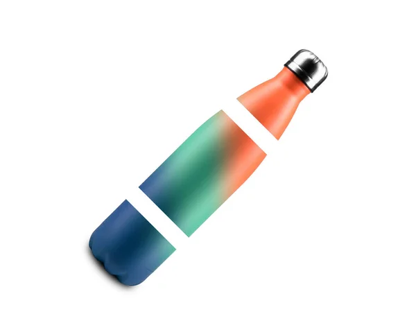 Wycięte Kolorowe Butelki Stali Wielokrotnego Użytku Termo Wody Izolowane Białym — Zdjęcie stockowe