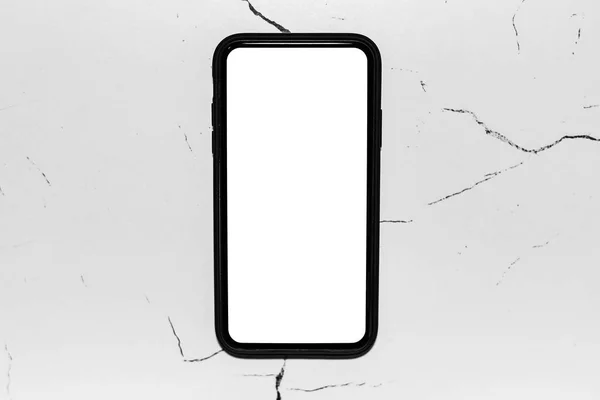 Close Smartphone Com Mockup Fundo Parede Texturizada Branco — Fotografia de Stock