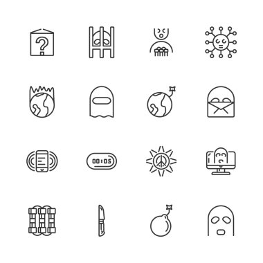 Anti-terör satır simgeler. Vektör çizim.