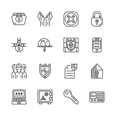 Güvenlik ve koruma hattı simgeler vektör kümesi