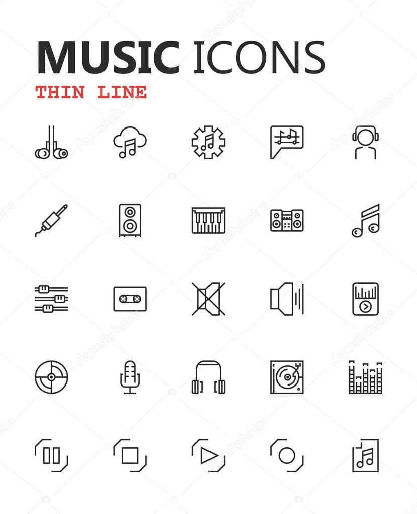 Simple modern set of music and audio thin line icons. Premium symbol collection. Vector illustration. Simple pictogram pack. Editable Stroke. Pixel Perfect.