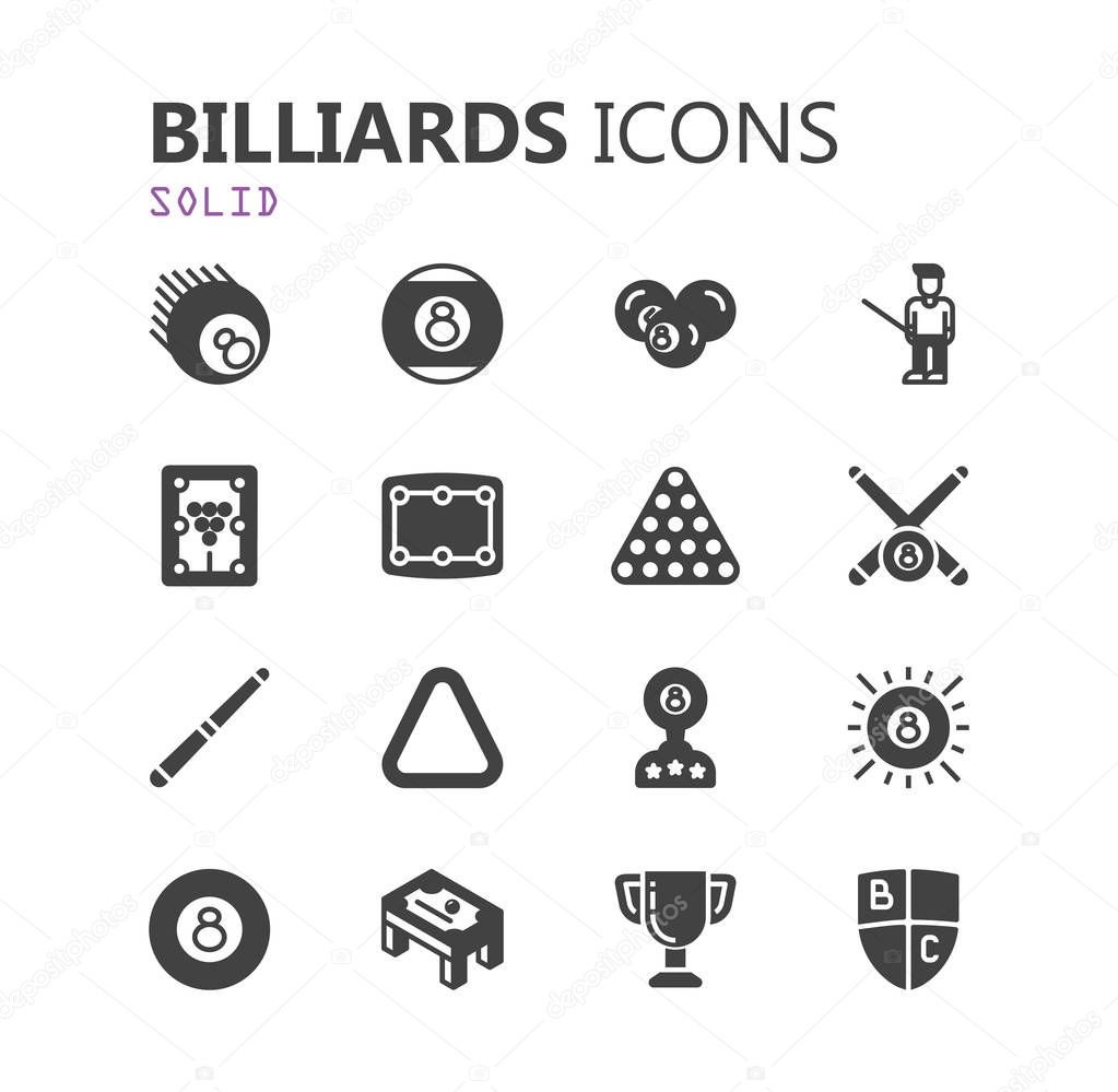 Simple modern set of billiards icons. Premium symbol collection. Vector illustration. Simple pictogram pack. EPS 10