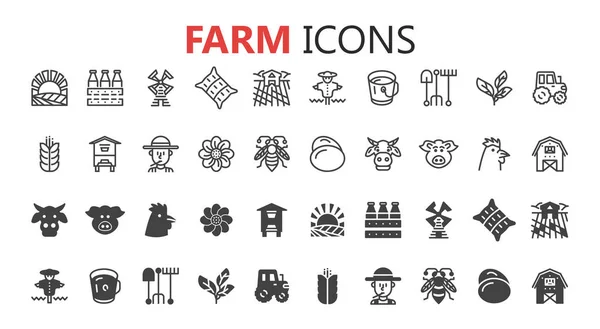 Ensemble moderne simple d'icônes de ferme . — Image vectorielle