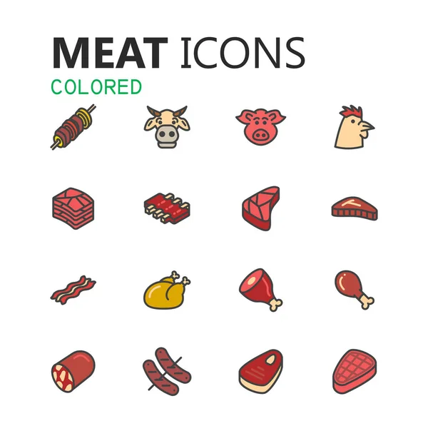 Ensemble moderne simple d'icônes de viande . — Image vectorielle