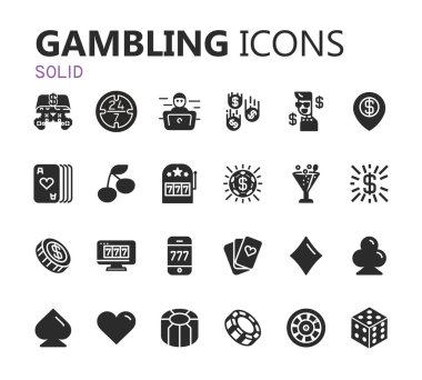 Simgeler kumar ayarlayın. Kart ve casino, poker oyunu. Vektör çizim