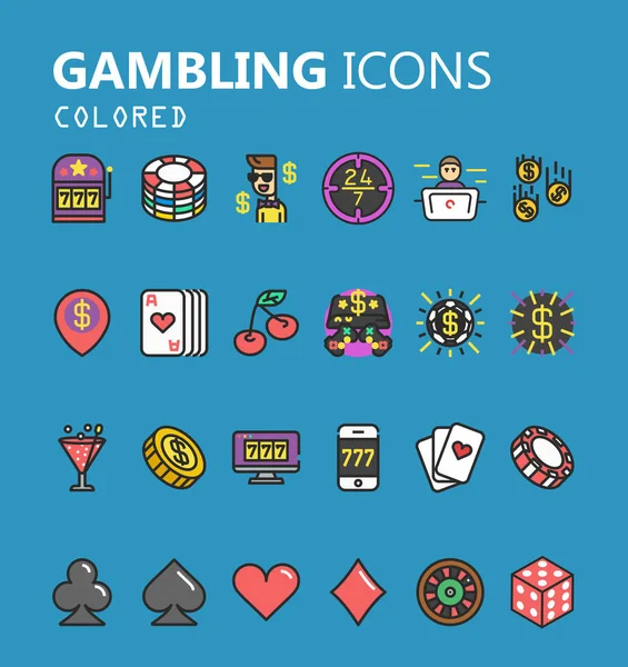 Simgeler kumar ayarlayın. Kart ve casino, poker oyunu. Vektör çizim