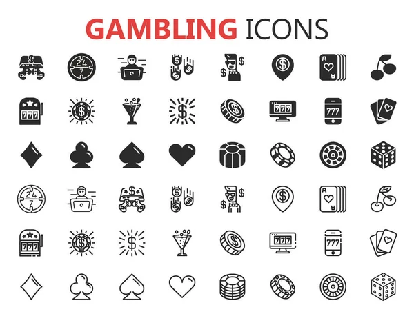 Szerencsejáték-ikonok beállítása. Kártya és kaszinó, póker játék. Vektoros illusztráció Stock Illusztrációk
