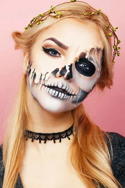 Girl with streaks on the face for Halloween — Φωτογραφία Αρχείου