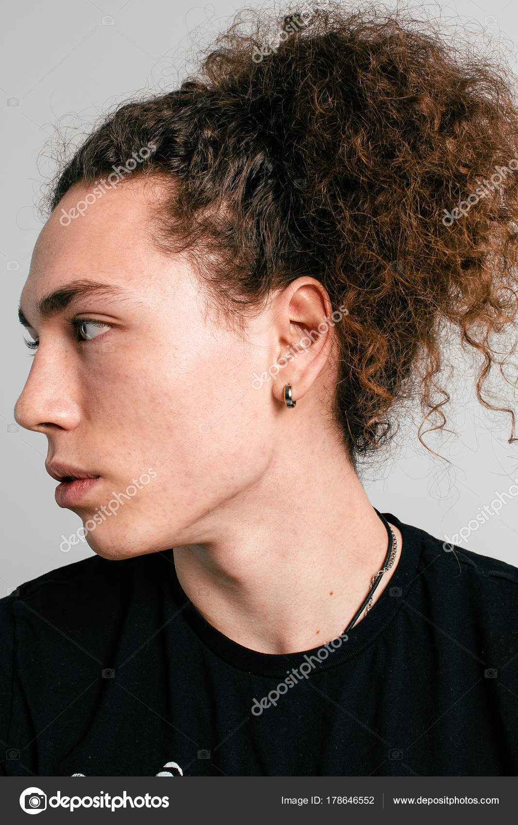 Handsome Guy Musician Long Curly Hair Stock Photo