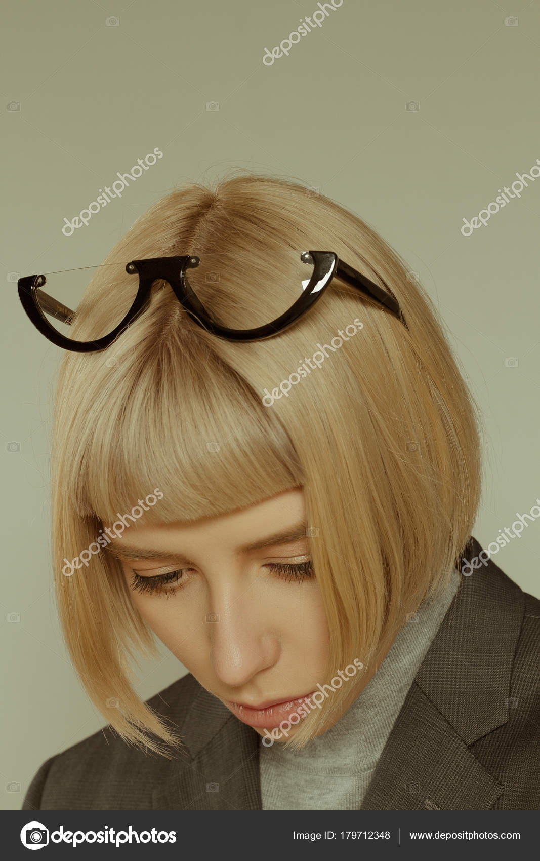 Blonde Girl Short Hair Style Fashion Glasses Stock Photo