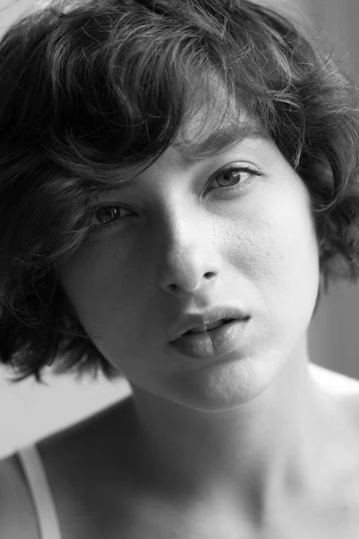 Beautiful Sensual Girl Curly Hair Woke — Stock Photo, Image