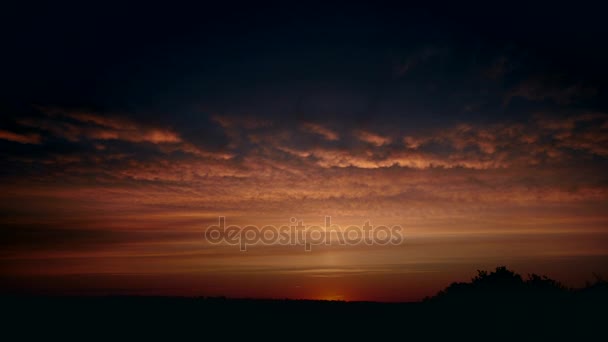 Sunrise above hill, valley and trees. Time lapse — Stock Video