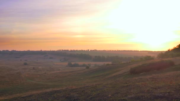 Схід Сонця Над Пагорби Долини Євразійський Степ Україна Літо Осінь — стокове відео