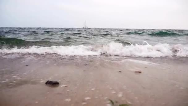 Côte Mer Noire Sand Beach Des Vagues Matin Automne — Video