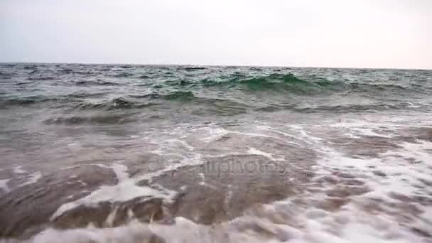 Black Sea Shore Sand Plaża Fale Rano Jesieni — Wideo stockowe