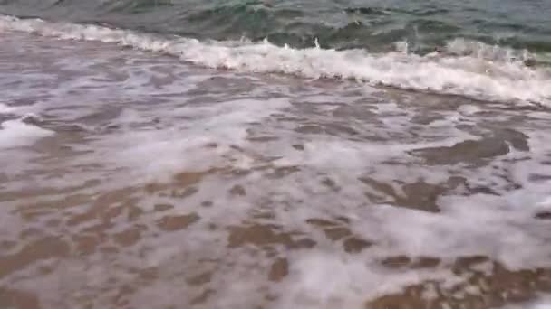 Zwarte Zee Kust Zandstrand Golven Herfst Ochtend — Stockvideo