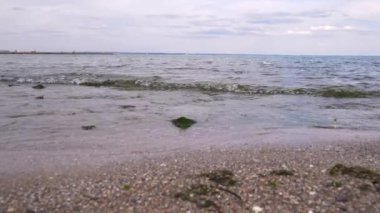 Deniz kıyısı. Dalgalar parlak güneşli yaz günü. Karadeniz Odessa Ukrayna