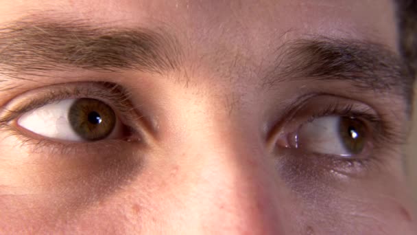 Olho Humano Masculino Close Macro Pupila Córnea Íris Eyeball Cílios — Vídeo de Stock