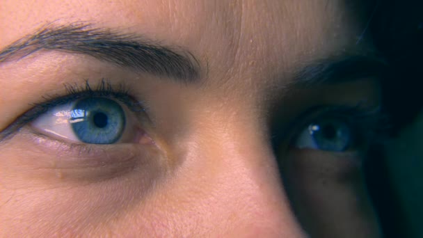 Nahaufnahme Makroblaues Weibliches Menschliches Auge Pupille Hornhaut Iris Wimpern Blinzeln — Stockvideo