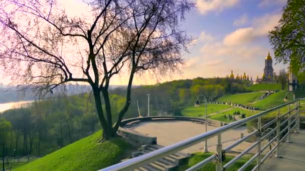 Morning Sunrise City Paisagem Cityscape Highway Bridge Vista Margem Esquerda — Vídeo de Stock