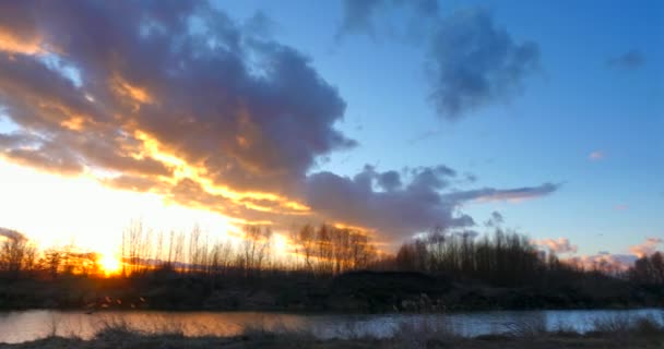 Evening Cloudscape Sunset River Rural Road Grove Countryside Landscape Sun — Stock Video