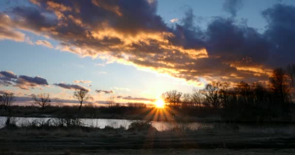 Atardecer Cloudscape Sunset River Rural Road Grove Campo Paisaje Sol — Vídeo de stock