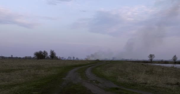 Fw6 Incendie Dans Champ Près Rivière Feu Sur Les Plaines — Video