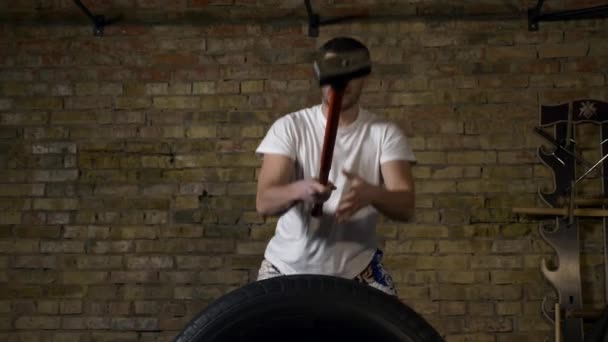 Boxer Fighter Hammering Power Workout Inglês Atleta Profissional Intensivo Trabalhando — Vídeo de Stock