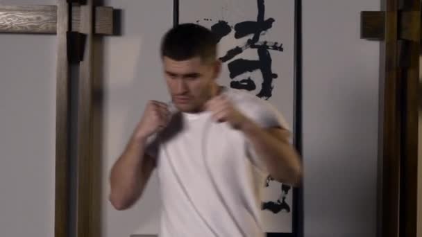Boxer Fighter Training Hits Hand Furious Punches Workout Несамовито Ють — стокове відео