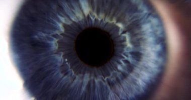 Dişi Mavi Göz. Göz bebeği Iris Retina Gözbebeği Kornea. Aşırı yakın çekim Macro çekimi. Kırp Aç Kapalı