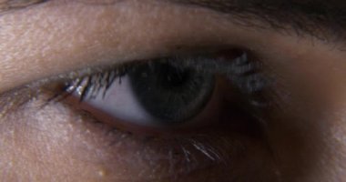 Dişi Mavi Göz. Göz bebeği Iris Retina Gözbebeği Kornea. Yakından Göz Kırp. Yakın çekim.