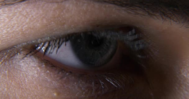 青い目の女性 眼球アイリスRetina人形角膜 点滅を閉じる クローズアップショット — ストック動画