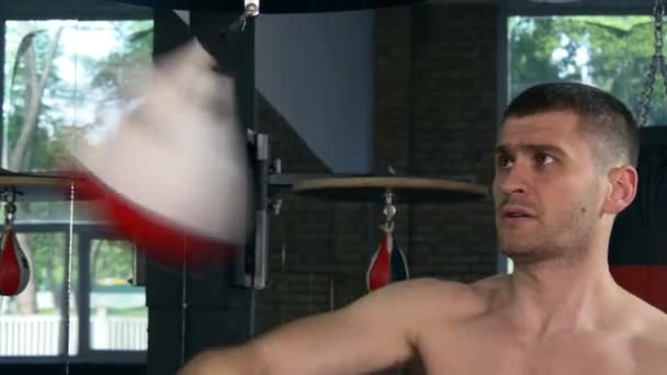 Boxer Fighter Schlägt Schnell Mit Fäusten Speed Bags Kaukasier Trainiert — Stockvideo