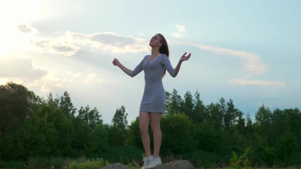 바람에 실려가는 스타일을 즐기는 천국의 자연에 이브닝 스카이 60Fps — 비디오