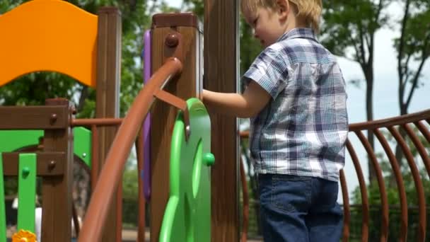 Küçük Çocuk Annesiyle Şehir Parkında Oyun Oynuyor Kentsel Eğlence Yeşil — Stok video