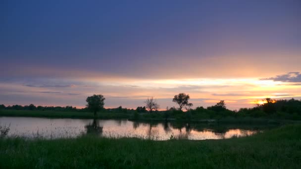 Scenic Sunset Reflection River Raindrops Water Surface Campagne Soir Paysages — Video