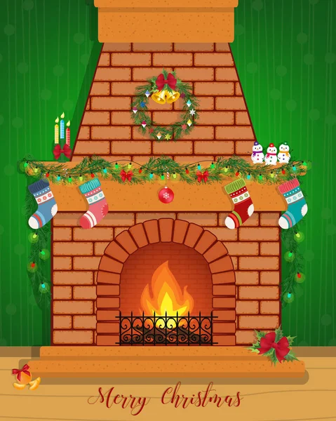 Noel kartı ile dekore edilmiş bir şömine.