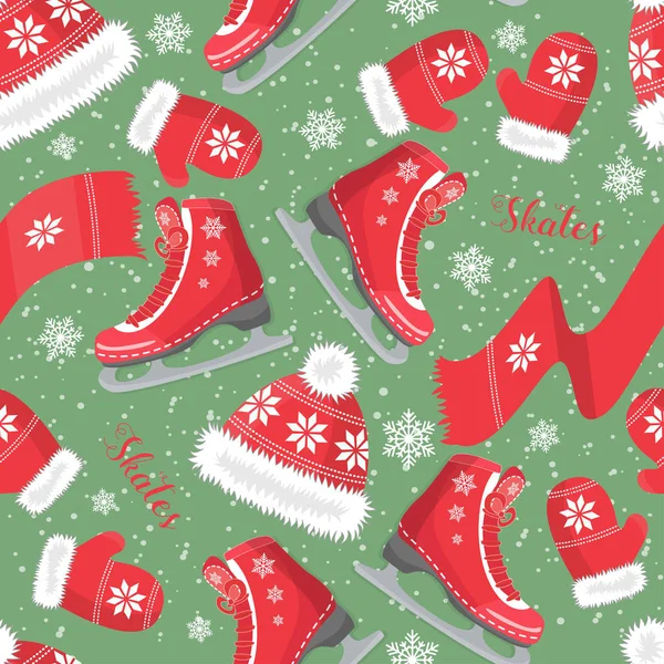 Kıvırcık paten buz üzerinde ile sorunsuz arka plan. Kar taneleri ile. Desen.