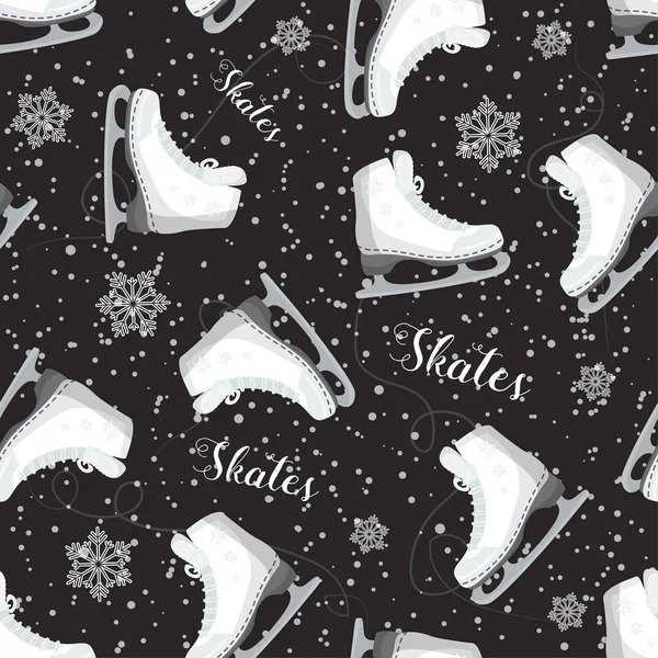 Kıvırcık paten buz üzerinde ile sorunsuz arka plan. Kar taneleri ile. Desen.