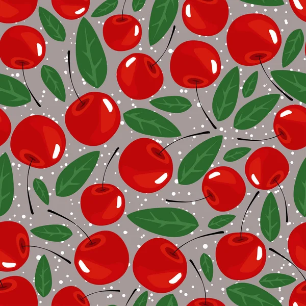 Безшовний фон з ягодами та вишневим листям. Візерунок . — стоковий вектор